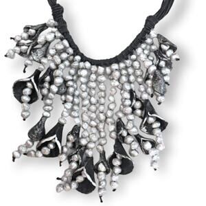 Silver and black  hand-crafted statement bib necklace